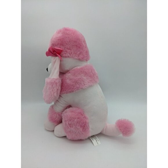 Kelly toy pink white poodle dog plush 15" sitting pink bows - Picture 5 of 11